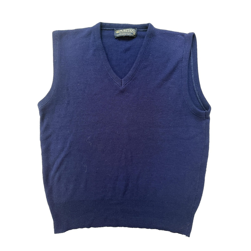 Vintage 70s Puritan Sweater Vest Mens Small Navy Preppy USA